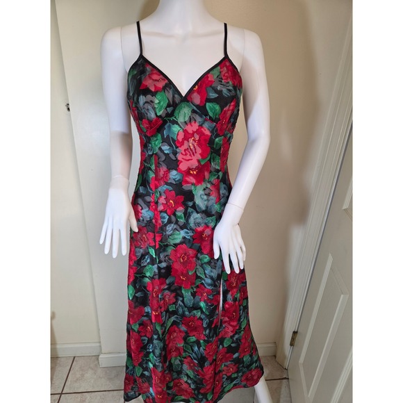 Victoria's Secret Dresses & Skirts - Vintage 1980S Victorias Secret Gold Label Red Floral Burnout Maxi Slip Dress M